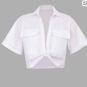 MICAS White Cropped Button-Up Shirt Twist Top